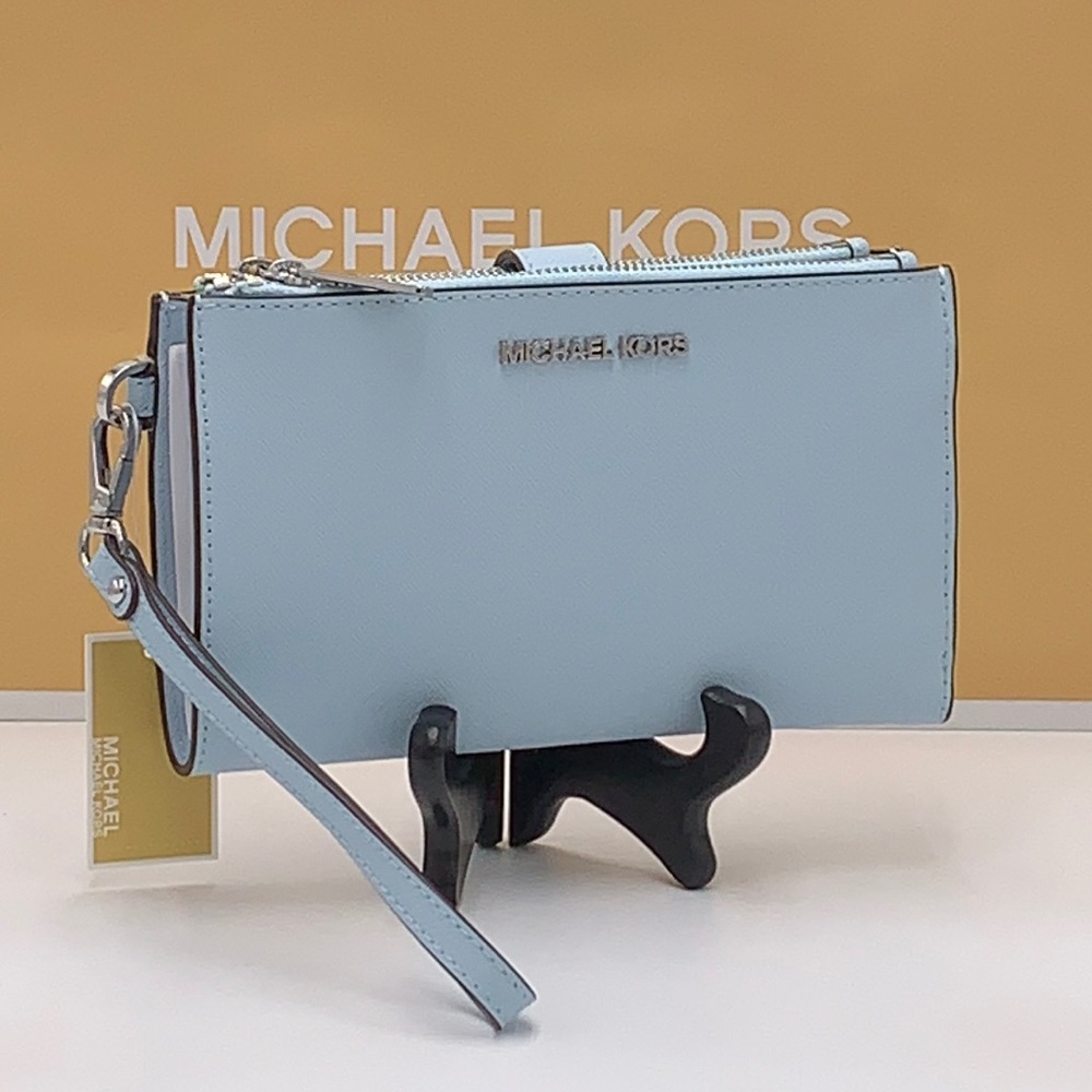 MICHAEL KORS LG DOUBLE ZIP WRISTLET Phone Case Holder Wallet Vista Blue